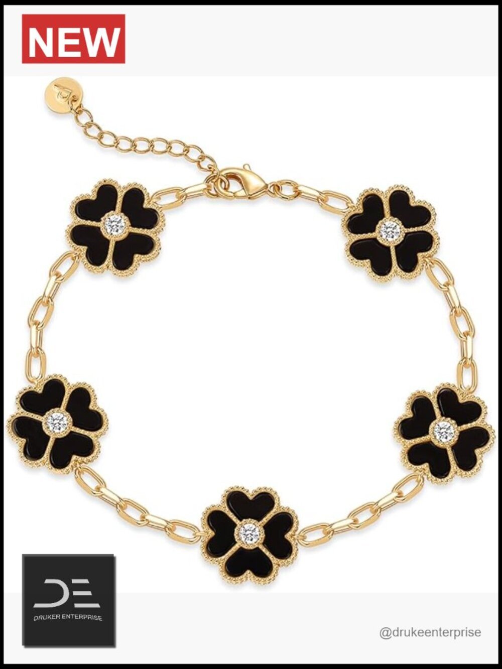 14K Gold Plated Clover Bracelet Adjustable Charm Bracelet for Women